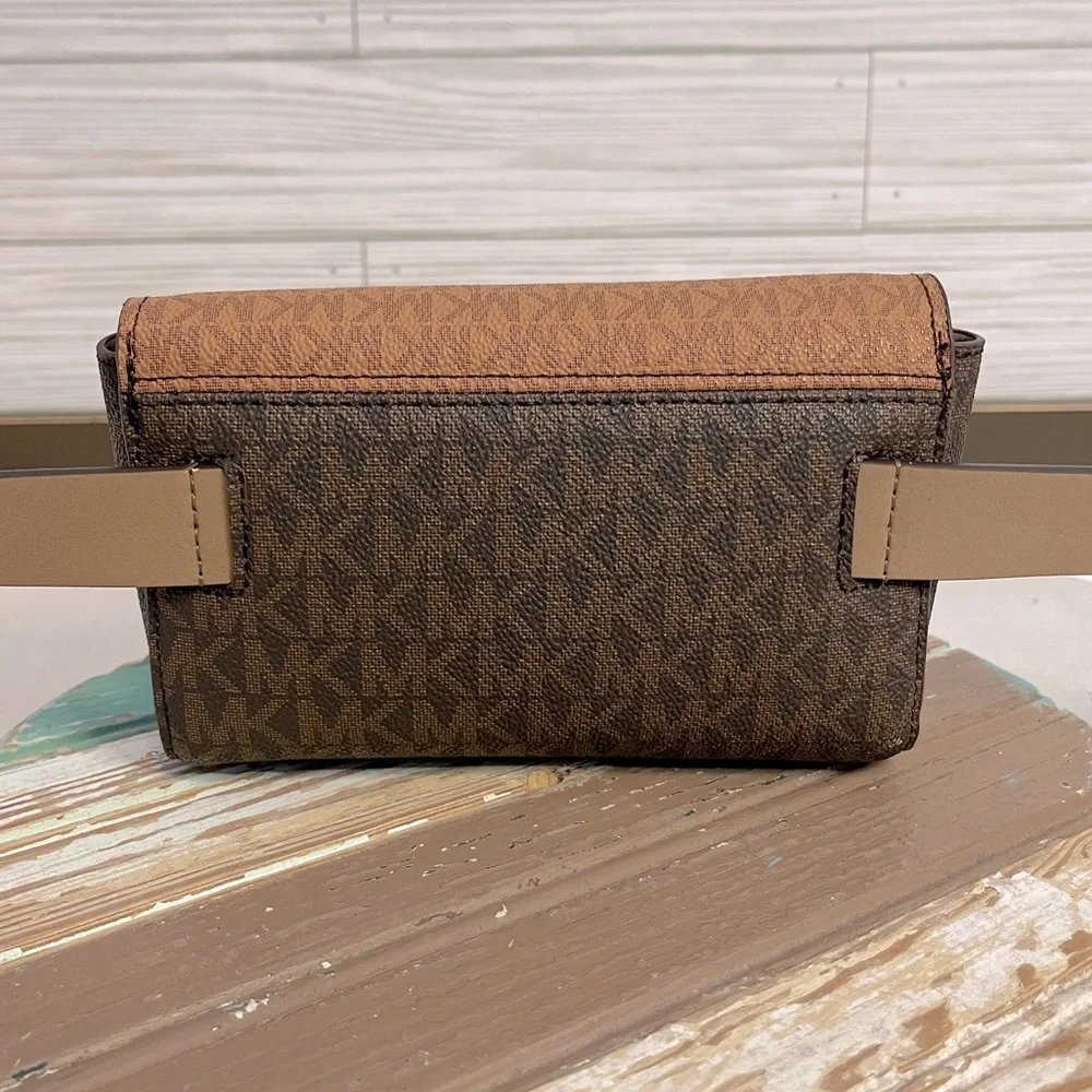 MICHAEL KORS MK Signature Logo Monogram Belt Bag | Brown Signature Logo L/XL
